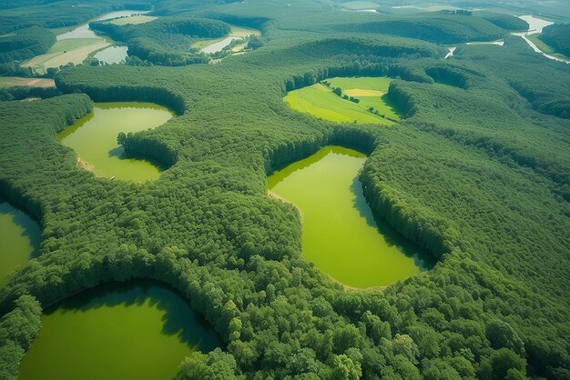 Mooi luchtlandschap op groene achtergrond Mooi landschap Mooi natuurlandschap Natuurlijke achtergrond Luchtvervoer Luchtbeeld Topbeeld