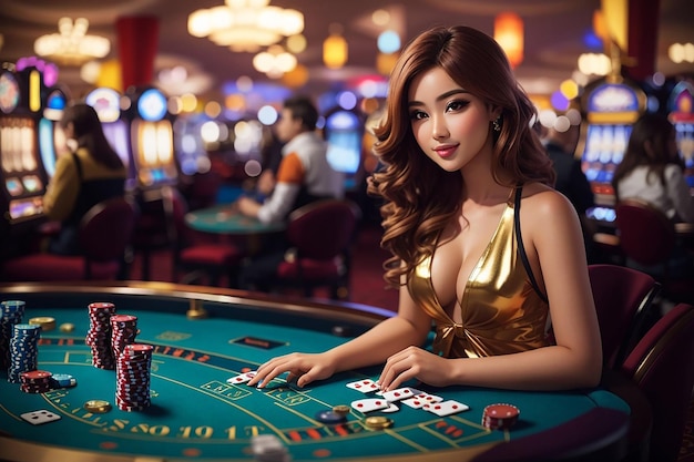 Mooi meisje aan casinotafel gegenereerd door AI