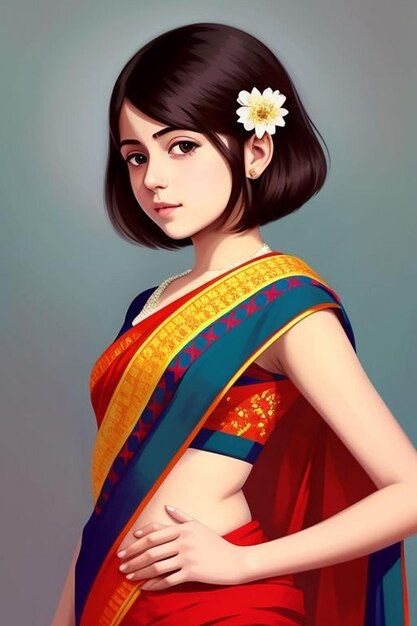 Mooi meisje dat Indiase traditionele stoffen sari draagt