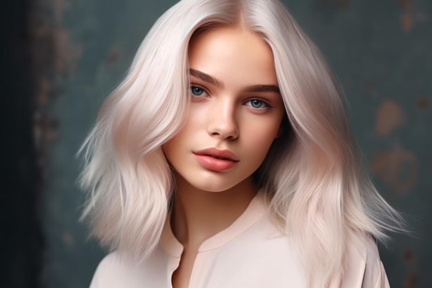 Mooi meisje haarkleuring in ultrablond Stijlvolle kapselkrullen gedaan in een schoonheidssalon Generative Ai