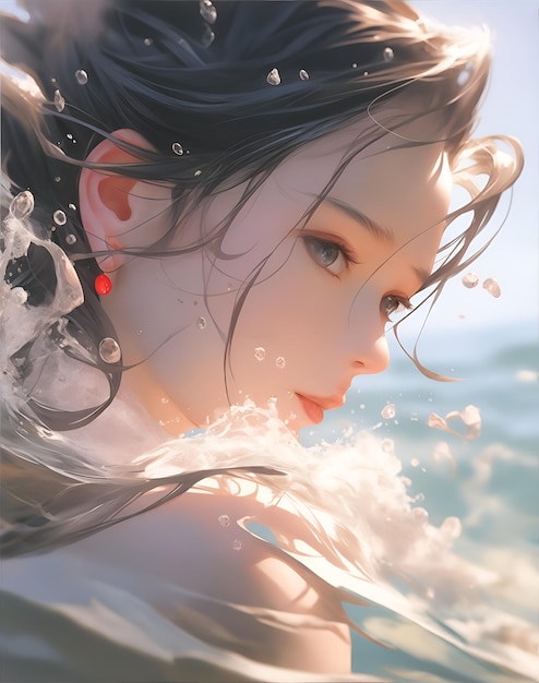 Mooi meisje illustratie staande aan de kust