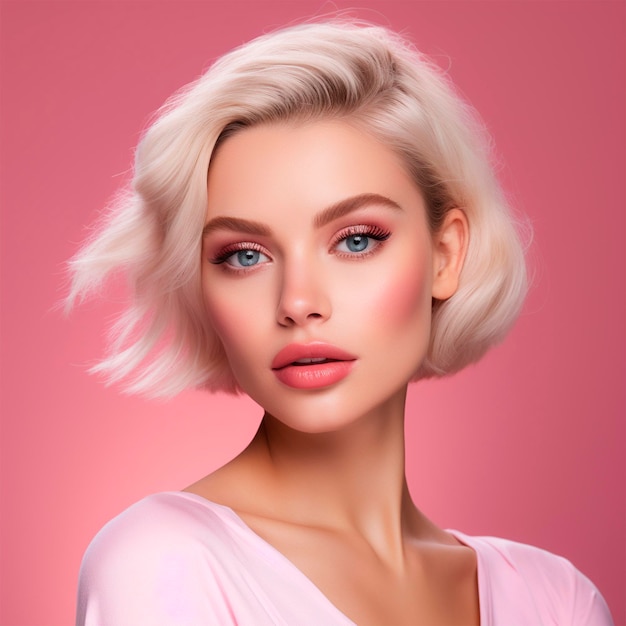 Mooi meisje in roze met make-up foto