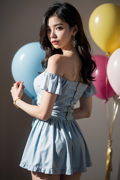 Mooi meisje kleurrijke ballonnen achtergrond fotografie fotoshoot Body Hot Sexy Wallpaper