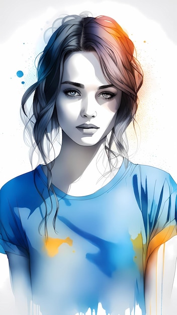 Mooi meisje met blauwe ogen tekent cartoon kunstwerken