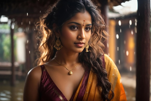mooi meisje met een lichte huid in Indiase sari