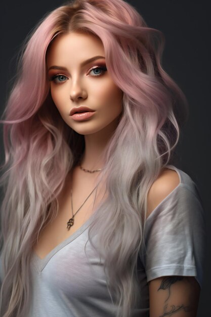 Mooi meisje met roze haar Portret van een mooie jonge vrouw met roze haren