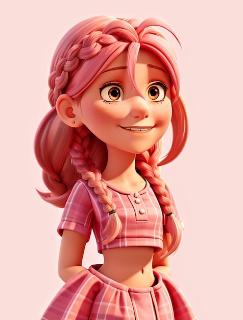 mooi meisje met roze jurk 3D ontwerp illustratie