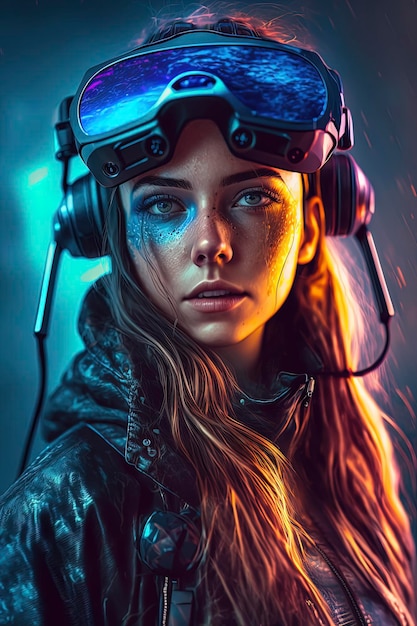 Mooi meisje met VR-headset Vr-bril AI gegenereerd