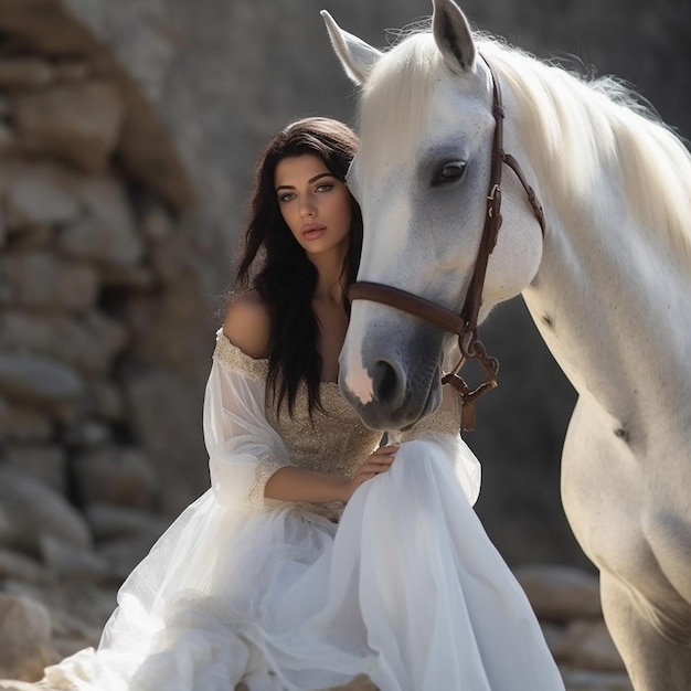 mooi meisje met wit paard