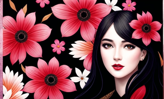 Mooi meisje omringd met bloemen Gegenereerde AI