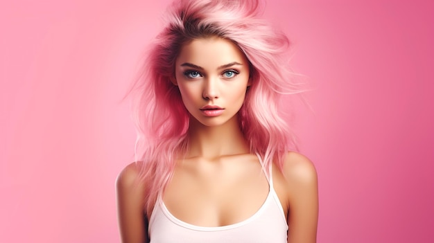 Mooi meisje portret geïsoleerd roze achtergrond