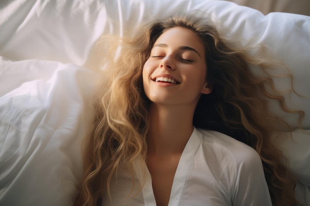 Mooi naakt meisje in bed kreunt van plezier, orgasme seksuele ervaring