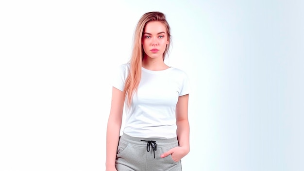 Mooi Oekraïens blond meisje model met sport t-shirt