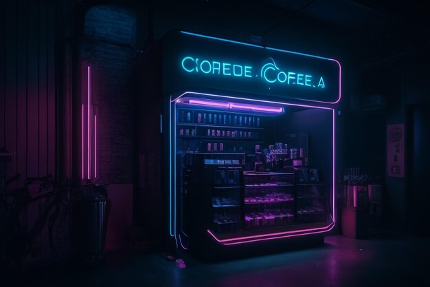 Mooi ontwerp voor koffiehuis en café met neonverlichting