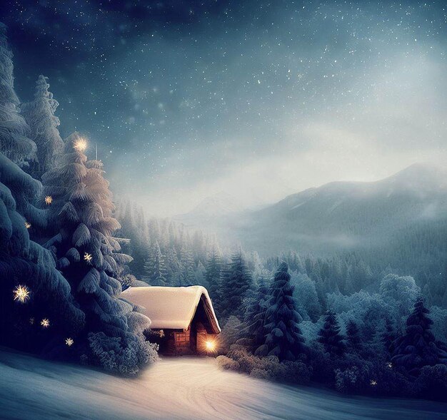 Mooi portret gezellig winterlandschap met Kerstmis ai vector illustratie afbeelding behang