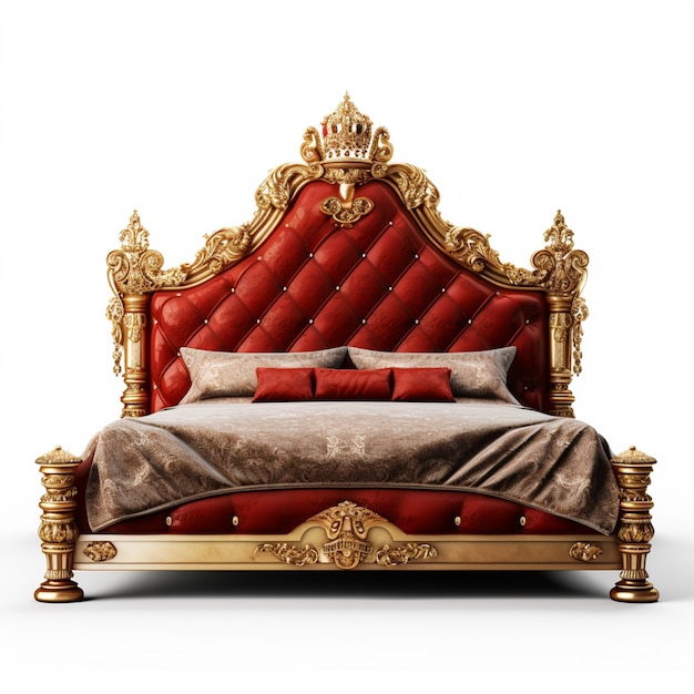 mooi rood en goud bed op witte achtergrond