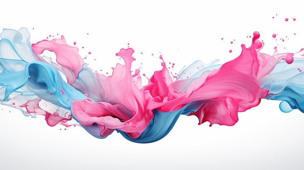 Mooi roze en aqua splash vloeiend kunstwerk op witte achtergrond