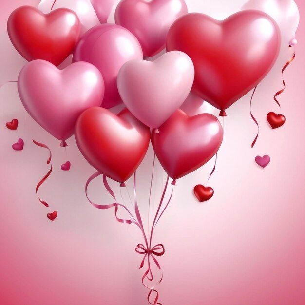 Foto mooi schattig gelukkige valentijnsdag vakantie banner sjabloon ontwerp ballonnen harten 3d kunst poster