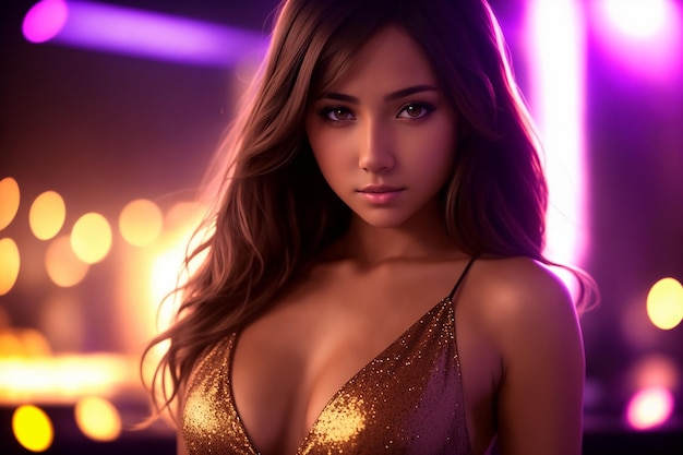 Mooi sexy meisje in een strakke glanzende jurk in een nachtclub Generatieve AI