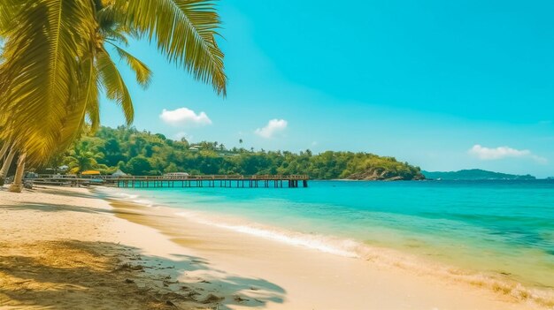 Mooi tropisch strand en zee met kokosnotenpalm in paradijseiland