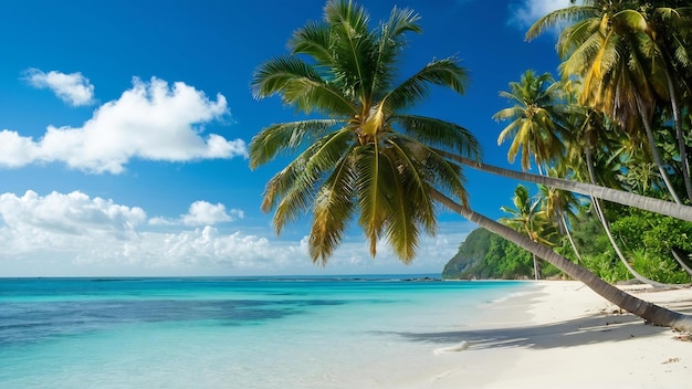 Mooi tropisch strand en zee met kokospalmboom op paradijs eiland