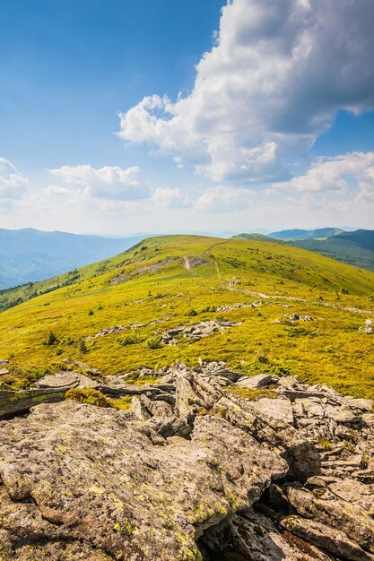 Foto mooi uitzicht op de oekraïense bergen karpaten en valleien mooie groene bergen in de zomer