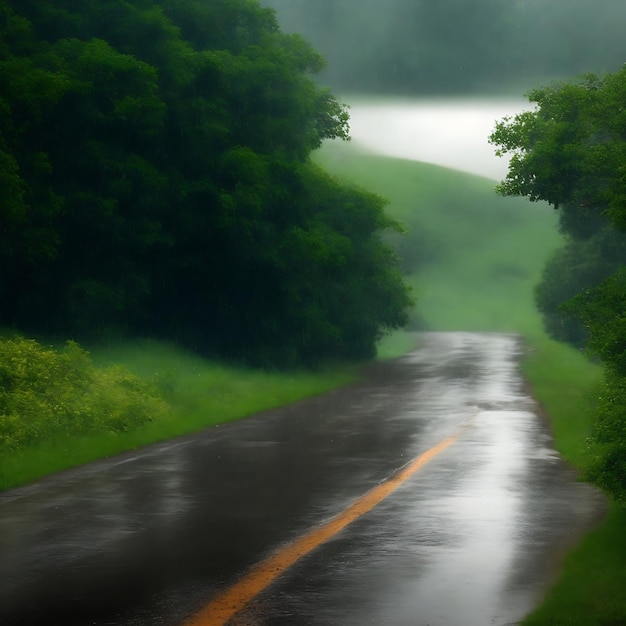 Mooi uitzicht op de weg tijdens de regen.