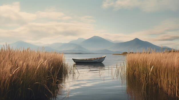 mooi uitzicht op het meer met boot