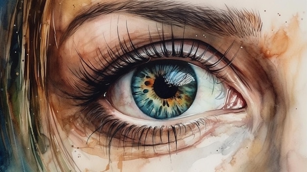 Mooi vrouwelijk oog Digitale aquarel Handgetekende illustratiegeneratieve ai