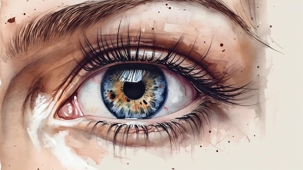 Mooi vrouwelijk oog Digitale aquarel Handgetekende illustratiegeneratieve ai
