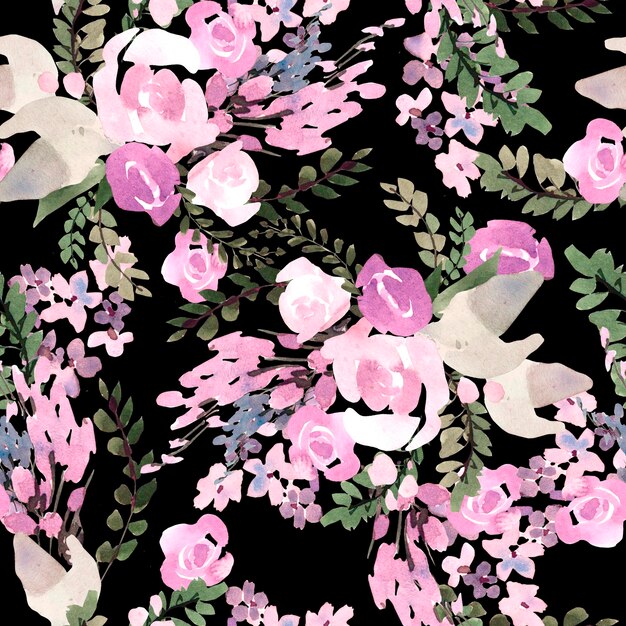 Mooi waterverfpatroon met roze bloemen Illustratie