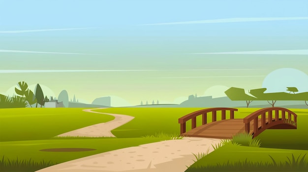Mooi weidelandschap met een vectorillustratie van de achtergrond van de hemel