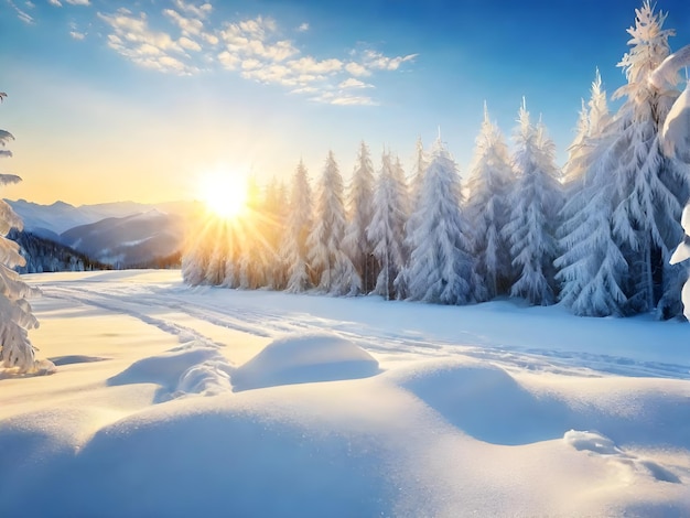 Mooi winterlandschap behang bedekt met sneeuw