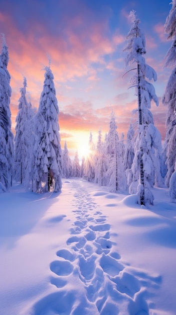 Mooi winterlandschap met met sneeuw bedekte bomen en blauwe hemel