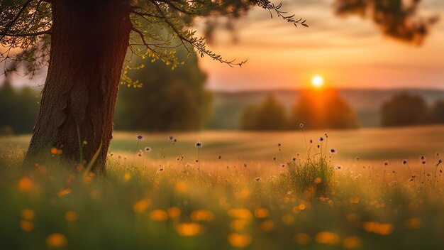 Foto mooi zomer weide zonsondergang landschap