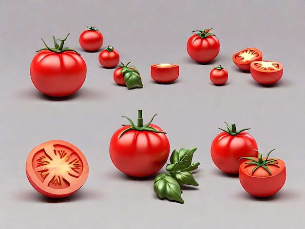 Mooie 3D rode tomaat geïsoleerd op een eenvoudige achtergrond