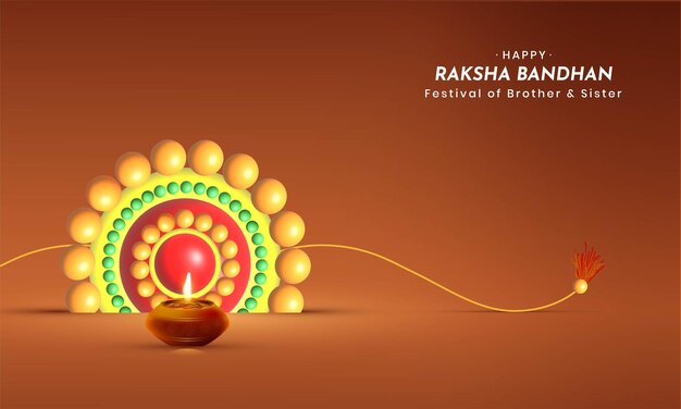 Mooie 3D-weergave van een gele armband Rakhi voor Happy Rakshabandhan