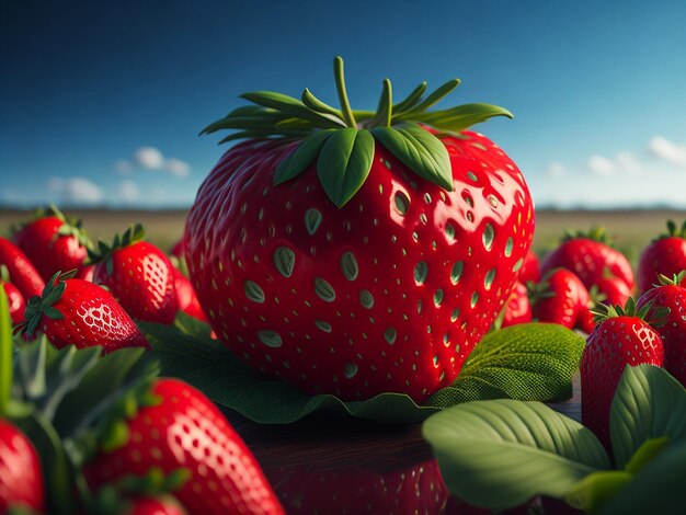 Mooie aardbeiclose-up met bezinning Macrobeeld van verse aardbeien