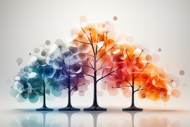 Mooie abstracte achtergrond Transparante kleurrijke glazen bomen Ontwerp voor website kaartdruk