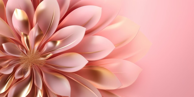 Mooie abstracte gouden en roze glanzende metalen bloemenontwerp achtergrond Generatieve AI AIG32