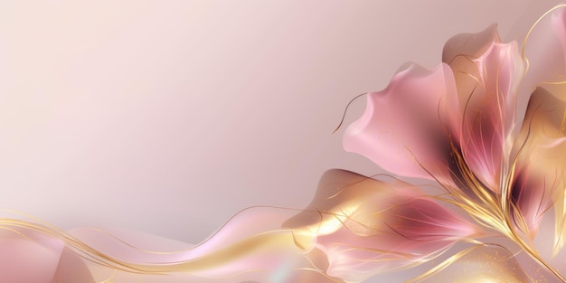 Mooie abstracte gouden en roze transparante bloemdessin achtergrond mooie generatieve AI AIG32