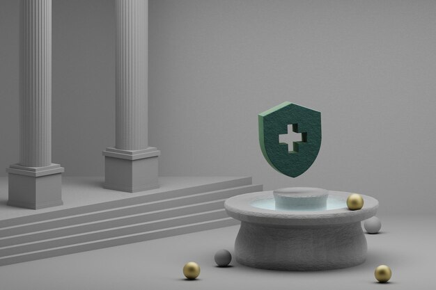 Mooie abstracte illustraties Groen gezondheids- en veiligheidssymbool icoon op een fontein en kolom achtergrond