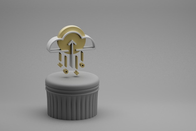 Mooie abstracte illustraties Upload symbool iconen op een kolom en prachtige achtergrond 3D render