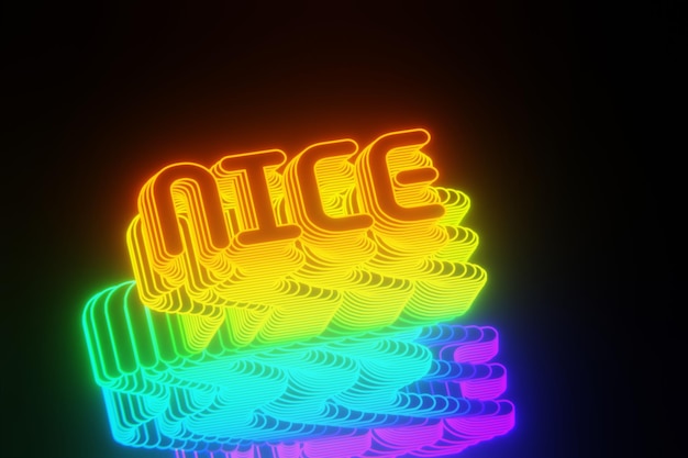 Foto mooie abstracte neon achtergrondwoorden nice op een zwarte achtergrond 3d rendering illustratie backg