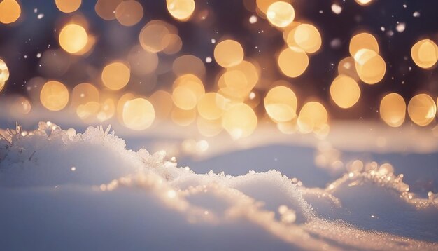 Foto mooie achtergrond afbeelding met kleine sneeuwvlokken close-up en wazige vakantie lichten