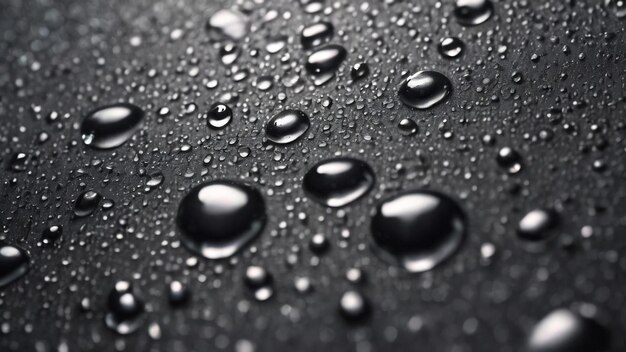 Mooie achtergrondtextuur van regenwaterdruppels op grijs zwart metaaloppervlak