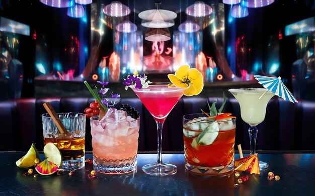 Mooie alcoholische cocktails zijn aan de bar van de nachtclub.