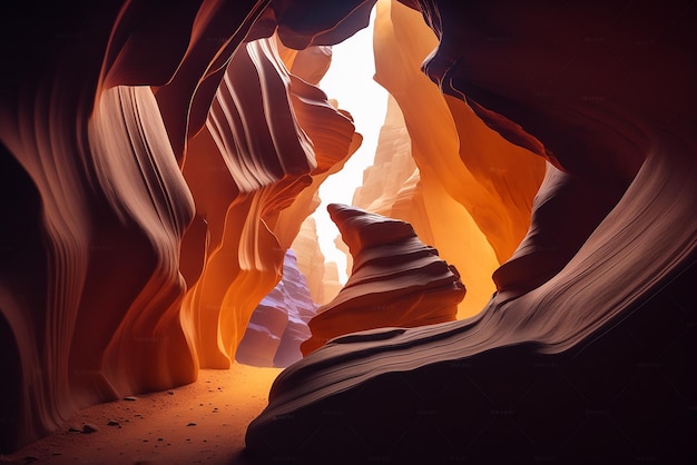 Mooie Antelope Canyon vloeiende lijnen lichtstraal kleurrijke muur Ai gegenereerde kunst