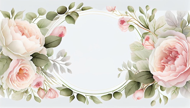 Mooie aquarel bloemen illustratie frame achtergrond met lege ruimte Generatieve AI