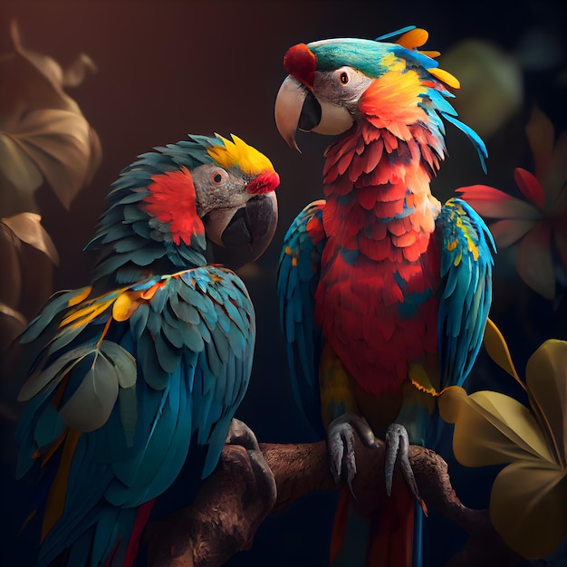Mooie ara's zittend op een tak Kleurrijke papegaaien